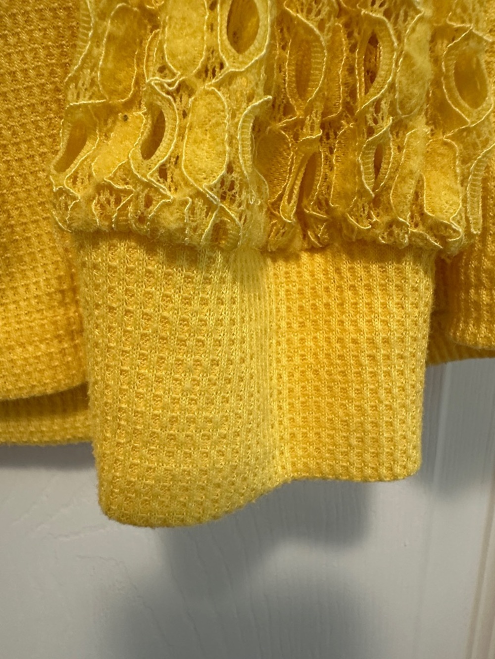 Miaoli Yellow Lace-Sleeve Waffle Women's Top - Picture 4 of 7